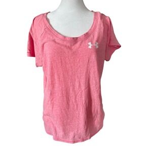 Under Armour Women Charged Cotton Scoop Neck Tee XL Pink Heather Workout Gym Top